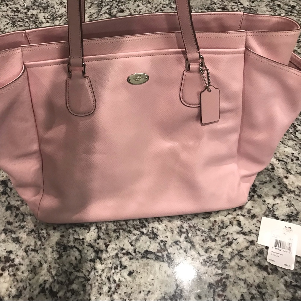 Pink coach leather diaper bag purse